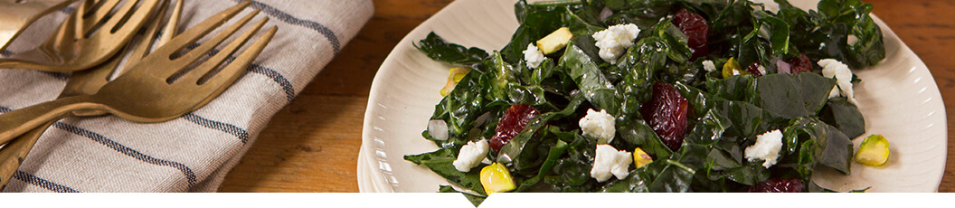 Kale Salad with Cherries, Pistachios and Goat Cheese
